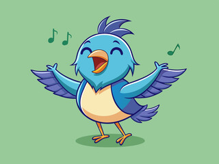 Personnage de dessin animé vectoriel dessiné à la main d’oiseau chanteur sur fond isolé. Happy Songbird pour la décoration, l’impression, la carte, le papier, le flyer, le signe, le textile, le design