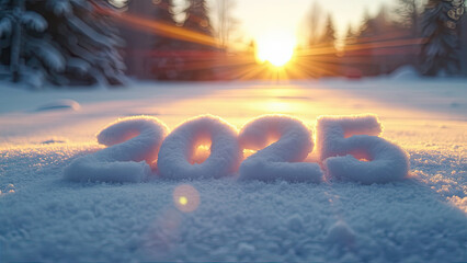 Text 2025 made from snow. New Year concept