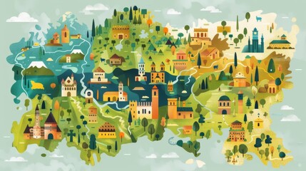Fototapeta premium Country map with regions, flat design illustration