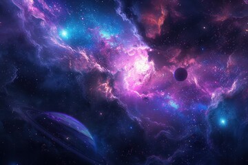 Breathtaking Space Spectacle of Glowing Nebula and Distant Planets