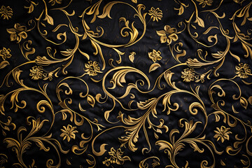 Luxurious Black and Gold Floral Embroidery Pattern