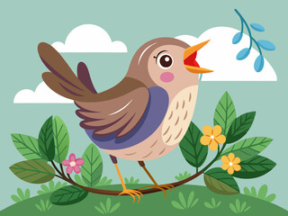 Un petit rossignol chantant une chanson 