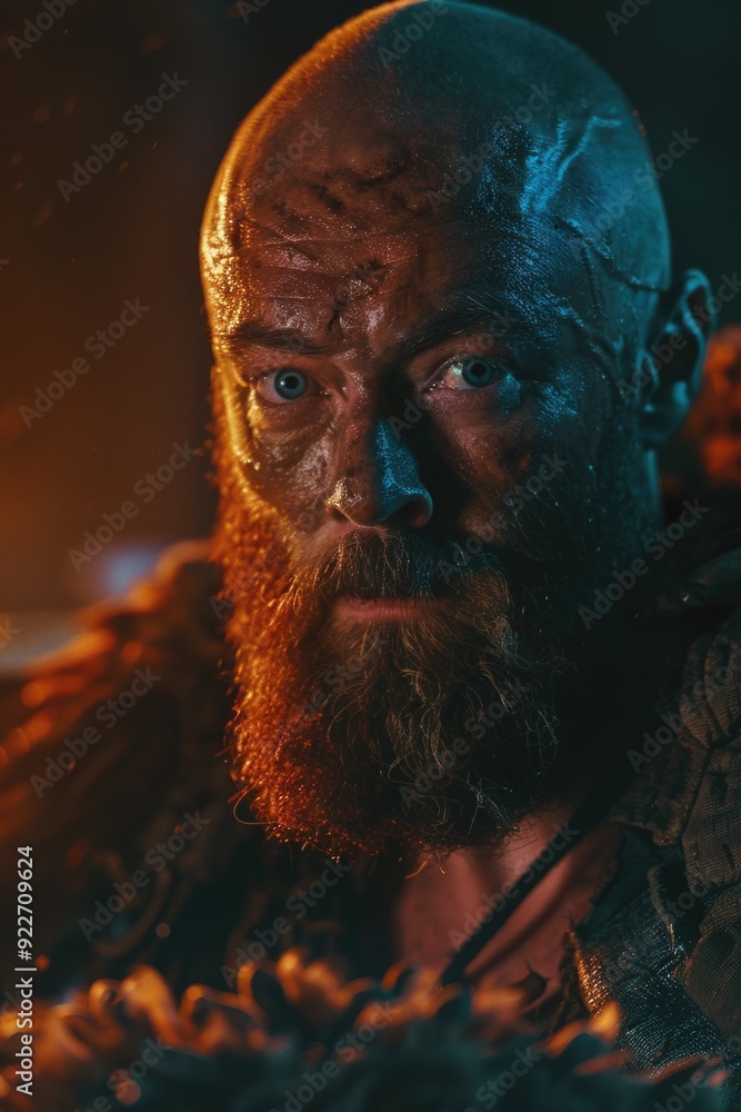 Poster close-up shot of a man with a beard, suitable for use in portraits or illustrations
