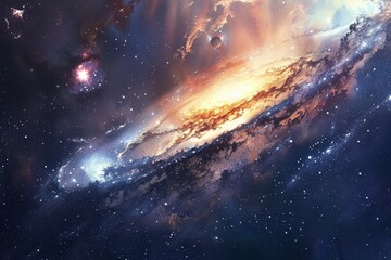 Obraz premium Colorful Glowing Spiral Galaxy with Stars and Nebulae