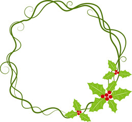 Christmas and New Years wreath. Festive decor with branches of mistletoe, holly, ilex, spruce, pine. Isolated , png