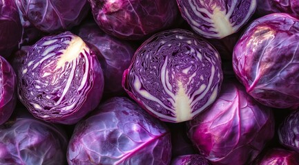 Fototapeta premium Freshly harvested purple cabbages with vibrant colors and unique textures, perfect for dietary and culinary uses
