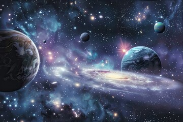 Planets and stars in the vastness of space create a beautiful and awe-inspiring scene.