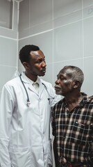 Obraz premium A doctor speaks thoughtfully with an elderly man in a healthcare setting