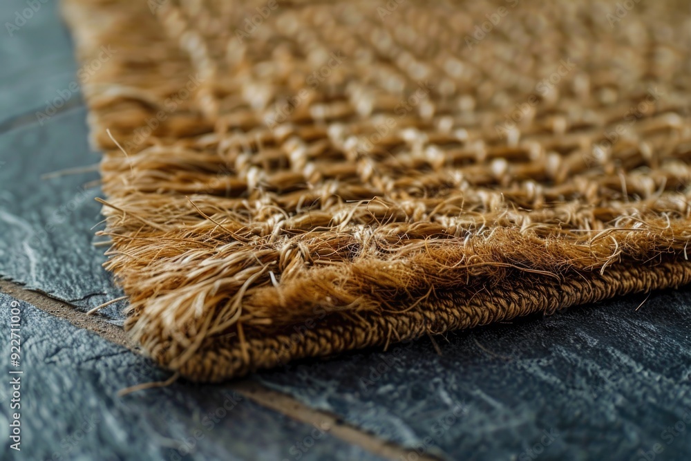 Poster close-up of a rug on a tile floor, suitable for interior design or architecture uses