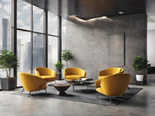 modern office interior with yellow armchair