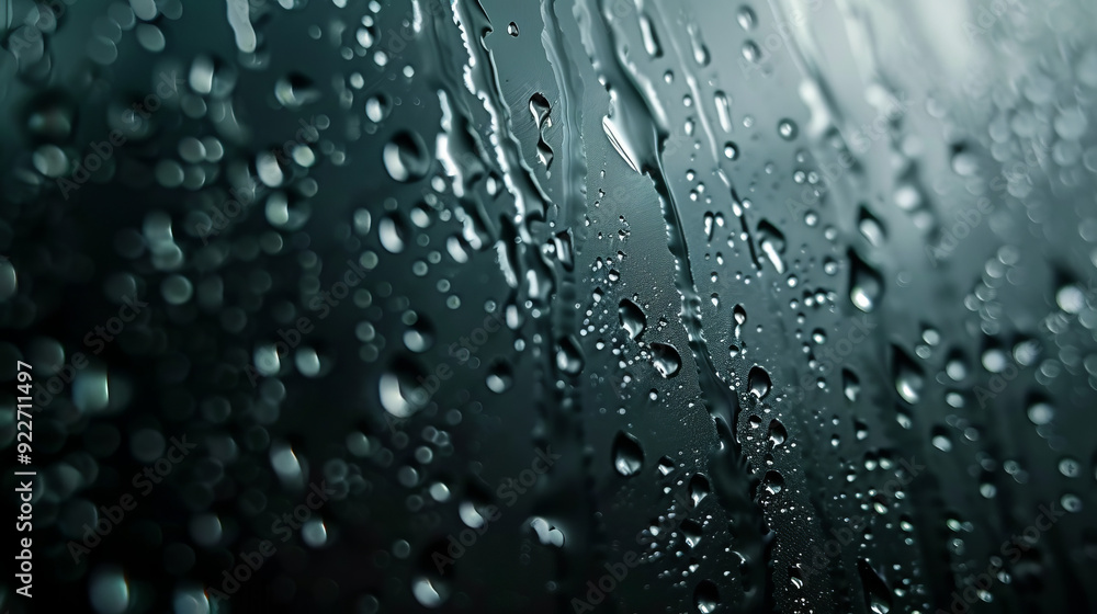 Poster macro view of rain drops on a window