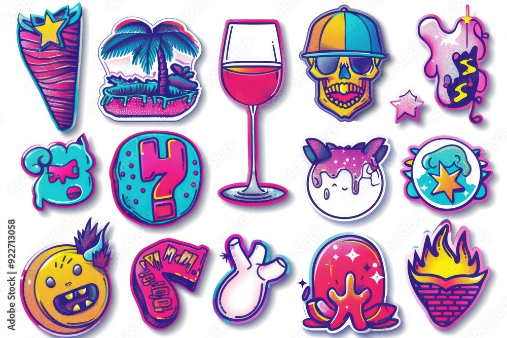 Sticker A collection of colorful stickers on a plain white background, ideal for highlighting or illustrating a point