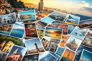 Collage of printed travel photos