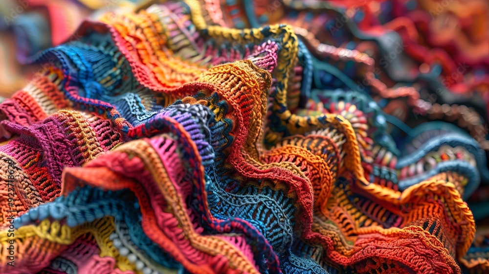 Aufkleber detailed view of a complex knitting pattern with different yarn textures, reflecting advanced techni