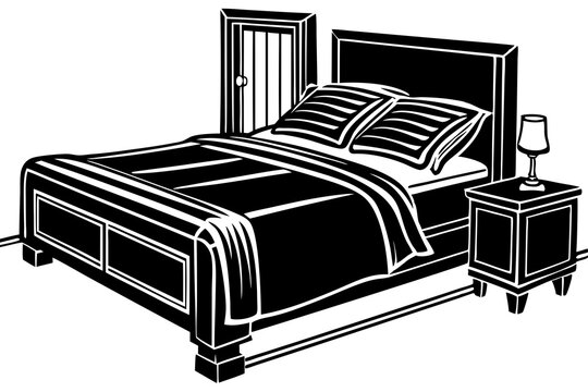 recommend clip art: Bed in a hotel black art vector