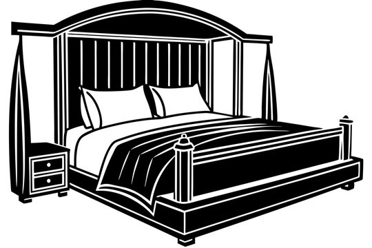 recommend clip art: Bed in a hotel black art vector