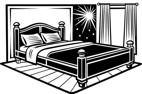recommend clip art: Bed in a hotel black art vector
