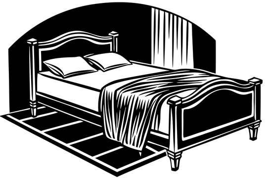 recommend clip art: Bed in a hotel black art vector