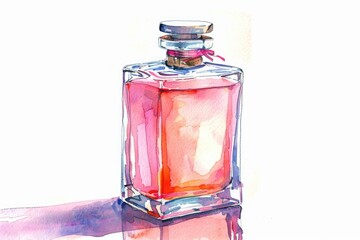 A whimsical illustration of a perfume bottle in watercolor style, perfect for use in beauty or luxury themed projects