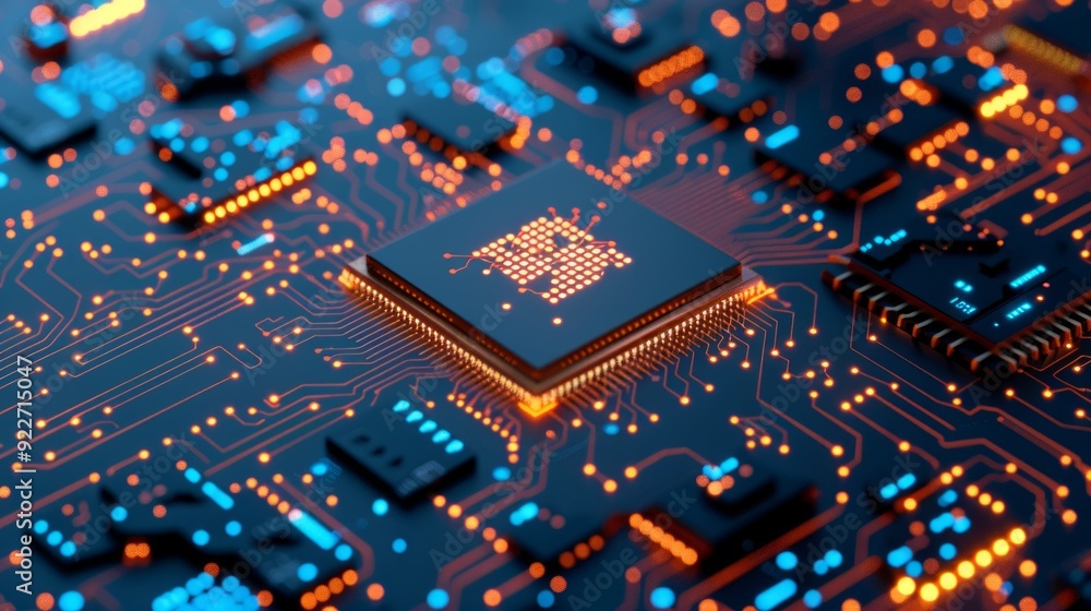 Poster npu chip neural processing unit, ai in science and business, technology and engineering concept.