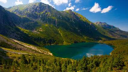 View from above of Morskie Oko, or Eye of the Sea. Beautiful mountain lake. Summer landscape in the Tatras, Poland. © Alexandra Lande