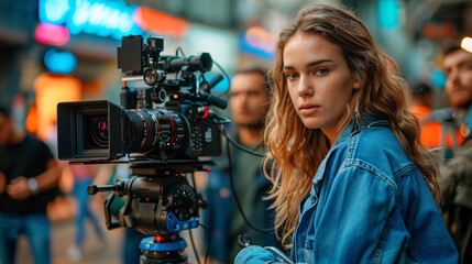 Girl in the videography team with video camera