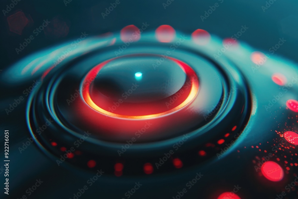 Poster A close-up shot of a round object with red lights, often used in designs and presentations where detail is key