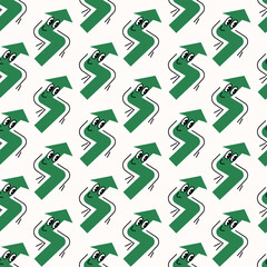 Seamless pattern Various bright Geometric arrows character shapes with face emotions, different cartoon basic figures. Cute colorful shapes, trendy colors. Vector illustration isolated on background