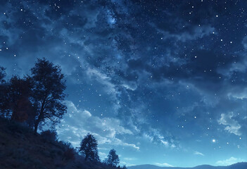 Fototapeta premium Night countryside landscape with starry sky