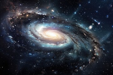 Spiral galaxy in deep space with stars and cosmic dust