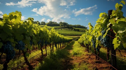 Naklejka premium A photo of a well-maintained vineyard with grapevines