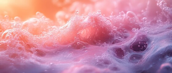 Colorful bubbles creating foam in vibrant sunset light