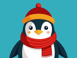 Manchot empereur avec bonnet en tricot rouge et écharpe d'hiver
