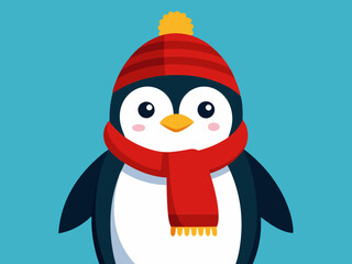 Manchot empereur avec bonnet en tricot rouge et écharpe d'hiver
