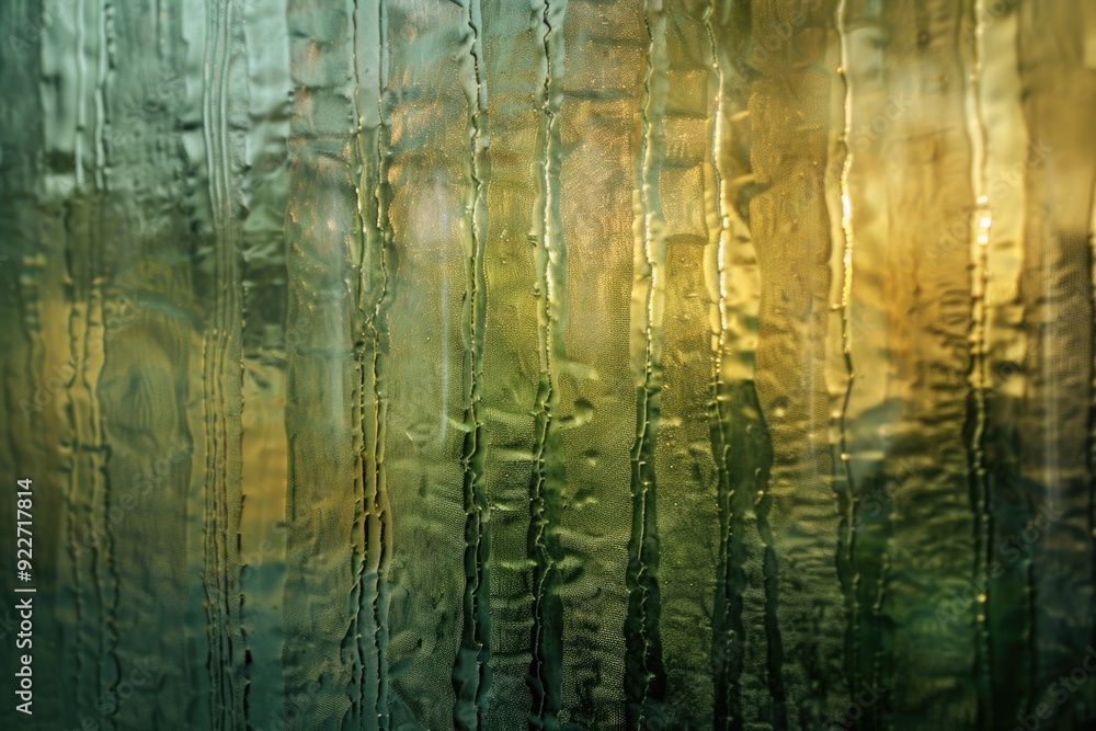 Poster A close-up view of a window with raindrops falling from the top, creating a beautiful and serene scene