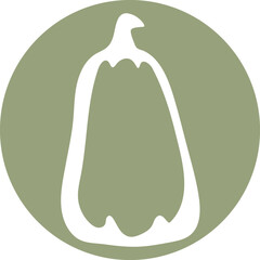 round pastel green sticker template with long pumpkin outline, vector