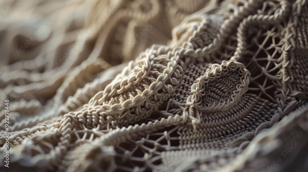 Poster close-up of intricate knitting patterns in progress, showcasing texture and skill