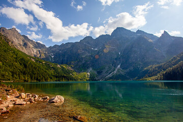 Amazing Morskie oko lake with reflections in Tatra mountains, Poland