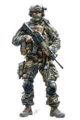 A soldier dressed in uniform with a rifle and helmet, ready for action