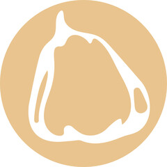 round yellow sticker template with an outline of an elongated and bulging pumpkin, vector