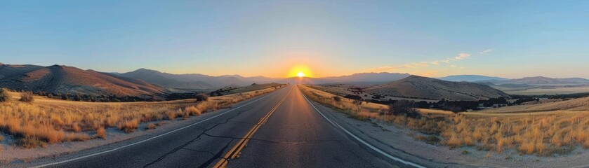 Fototapeta premium Serene Mountain Highway at Sunrise - Pristine Road Conditions and Natural Beauty