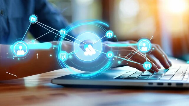 A focused individual engages in digital communication, exploring interactive activities that foster connection and collaboration