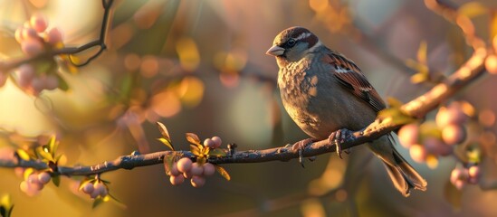 Obraz premium Sparrow on a bush branch.