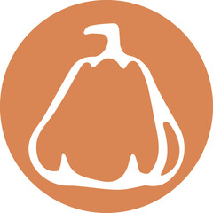 round orange sticker template with an elongated pumpkin outline, vector