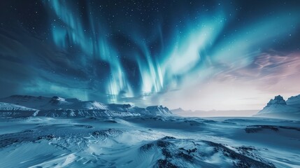 Naklejka premium Mystical northern lights over a snowy landscape