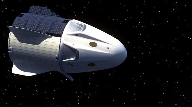 Separation of the descent module of the spacecraft. 3d animation. 4k.