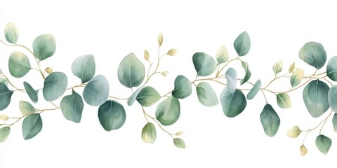 This exquisite watercolor illustration showcases an elegant eucalyptus sprig, making it perfect for enhancing home decor and for various botanical design projects, adding a touch of nature indoors