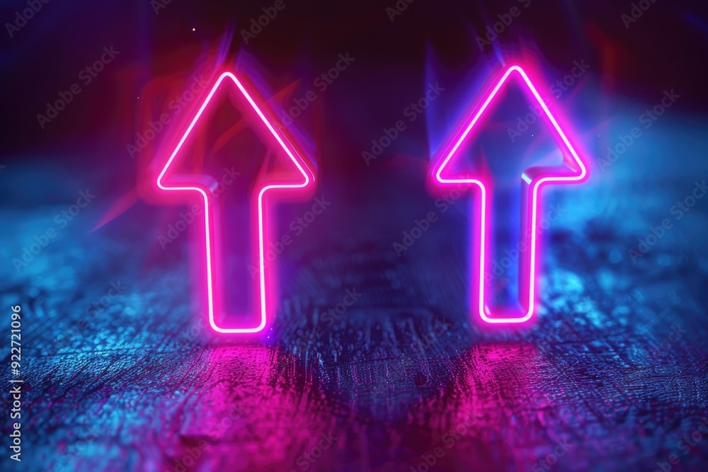 Aufkleber two neon arrows pointing in opposite directions on a dark background