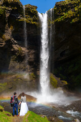 Romantic Elopement in Front of Majestic Icelandic Waterfall