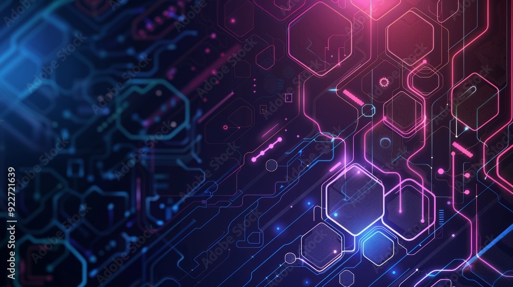 Poster abstract circuit board background with hexagons and sphere. hi-tech digital technology concept. hand